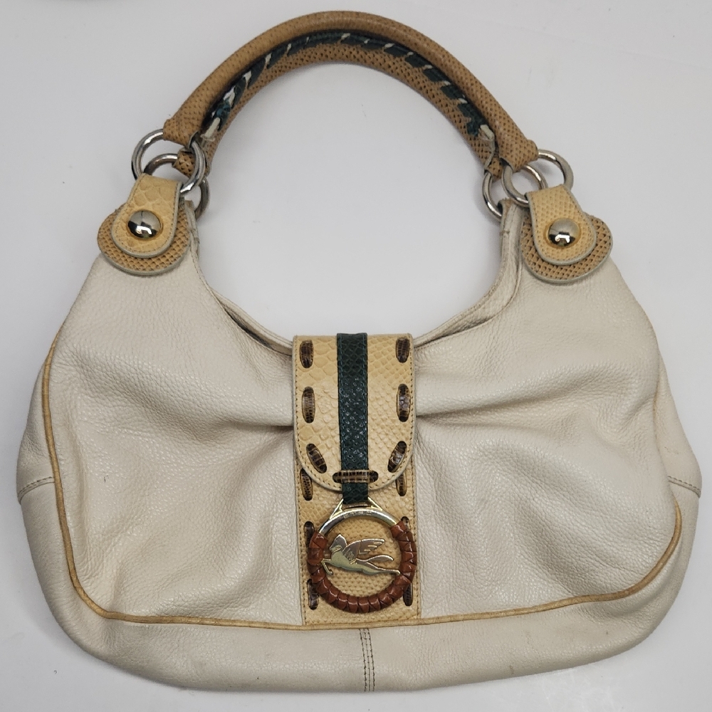 Etro Cream Leather Hobo with Green Accent and Tan Trim